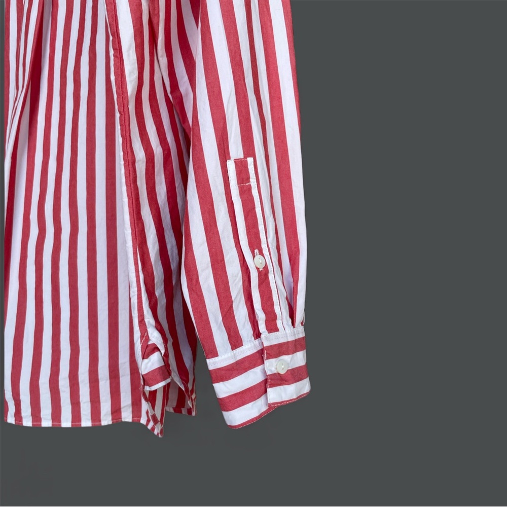 Sezane Coral and White Striped Button-Down Shirt - Picture 9 of 16